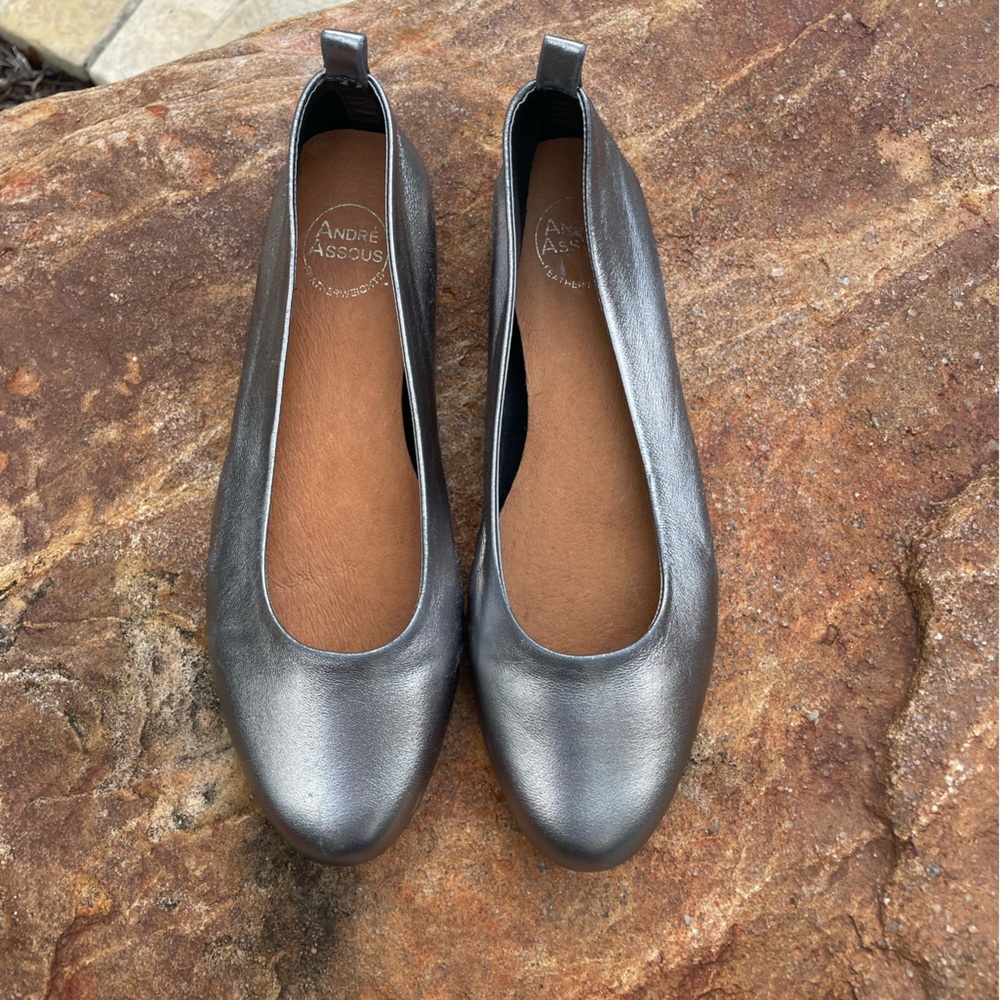 Andre Assous “Nieve” Pewter Soft Leather Ballet Flats